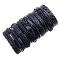 Ensemble minimaliste de bracelets en cuir noir tressé avec cordons réglables - Ensemble de 10 pièces