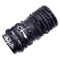 Set de pulseras de cuero trenzado retro con cruz de Ankh y dijes de alas para hombres - Juego de 12