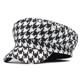 Casquette de marin rétro en coton avec motif pied-de-poule noir et blanc pour femme élégante - M (56-58cm) / Pied-de-poule Café