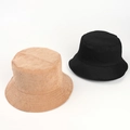 Detail shot of a khaki corduroy bucket hat and a black plain fabric bucket hat - M (56-58cm) / Reversible Corduroy Flat Top Style / Dark Khaki