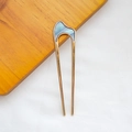 U-shaped gold alloy hair pin with gray-blue irregular faux shell inlay for buns - Arc-Shaped Dark Shell
