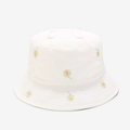 Dettaglio del ricamo a margherita bianca e cuciture rinforzate sul cappello da sole - Reversibile Bianco / M(56-58cm)