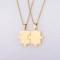Polished gold puzzle piece matching necklace set for couples in minimalist geometric style - Gold Set (MP107)