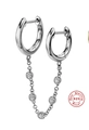 Doppel-Ohrringe aus 925er Sterlingsilber mit glitzernder Zirkonia-Verbindungskette - Einzelstück / Weißgold