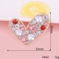Golden heart rhinestone brooch with pink and red gems measuring 45mm by 52mm - D442 Colorful Heart