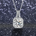 Classic 1-carat moissanite halo pendant necklace with silver O-chain and V-shaped bail - Q006 Square Halo V-Bail 1ct