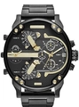 All-black stainless steel multi-timezone watch with golden markers and oversized dial - 7348 Black Gold Steel Band