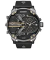 Industrial style black multi-timezone watch with oversized dial and leather strap - 7348 All Black Leather Strap