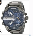 Gray stainless steel oversized watch featuring a dark blue denim textured four-timezone dial - 7331 Deep Blue Steel