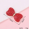 Macro shot of 33mm red rhinestone bow jewelry accessory with gold base and dimensions - D279 Red Painted Bowknot (Large)