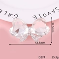 Broche de lazo con cristales transparentes y base de metal plateado, 58,5x37,5 mm - 45*56mm / Doble Lazo de Cristal (D274)