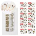 Flache Strasssteine für Nagelkunst Set mit weißen und goldenen Perlen in 12 verschiedenen Größen - SS5-SS27 Gold Silber Steine Langbox Modell 05