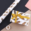 White and gold gift wrapping paper set with feather pattern and golden ribbon bow - 50x70cm / Gold Leaf Stamping