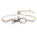 Macro detail of gold plated gecko bracelet featuring vibrant micro-inlaid colored zircons - Gecko Pendant / Golden Box Chain