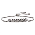Adjustable box chain bracelet for men featuring black zircon micro-pave Cuban link bar - Stainless Steel Silver Chain