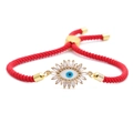 Rotes gewebtes Evil-Eye-Armband mit goldener Kupfereinlage und Zirkonia, weißer Hintergrund - CB0075-Rotes Seil Goldrahmen Weiße Zirkonia Böser Blick