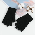 Winter knitted warm full finger gloves for kids in black with ribbed cuffs and soft texture - 2-11 Years / Black