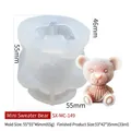 Mini sweater bear silicone mold with textured 3D ice bear and size dimensions - Mini Sweater Bear MC-149