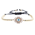 Makroaufnahme des Evil-Eye-Armbands mit Baguette-Zirkonia und verstellbarer schwarzer Kordel - B0075 Schwarze Kordel Perlenkette Böser Blick 1