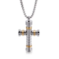 Industrial style silver and gold stainless steel cross pendant necklace for men - Two-tone Gold (KN89615-K)