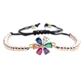 Detail of colorful flower zircon pendant with tricolor metal beads on black braided cord - Mixed Color Bead Chain Flower
