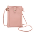 Petit sac bandoulière rose en cuir PU pour téléphone avec poche avant et bouton - 14.5*1.5*19.5cm / Rose Clair