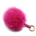 Pink real fox fur ball keychain with gold ring, fluffy 11cm-15cm pompom bag accessory - 11cm / Rose Red
