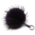 Dark purple fluffy fox fur pompom pendant with silver metal ring on white background - 15CM / Purple