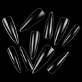 Unghie finte a stiletto trasparenti in varie dimensioni su un elegante fondo nero - Trasparente