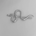 Detailed close-up of silver snake hair clip showing realistic scale textures and metal design - No Rhinestone / Silver