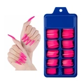 Rose pink long coffin press on nails set with a 10-grid blue storage box case - 100 Pieces / Bright Rose Red