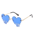 Occhiali da sole a cuore senza montatura con lenti blu a goccia e stanghette dorate - Montatura Oro Lenti Blu Scuro