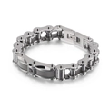 Mens stainless steel motorcycle chain bracelet with black zircon inlays and industrial style - Steel Color (KB118441-KHY)