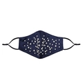 Detail of dark blue silk face mask with pearl embellishments and adjustable ear loops - Navy Blue