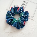 Chouchou en velours bleu foncé avec motifs Père Noël et sapins de Noël pour femmes - 3# Imprimé Père Noël bleu foncé
