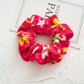 Hot pink velvet scrunchie featuring yellow stars and moon prints for Christmas holidays - 11# Rose Red Star Moon Print Velvet