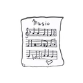 Broche artístico de esmalte con partitura musical y texto Music sobre fondo blanco - Música