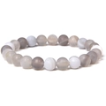 8mm natural striped agate bead stretch bracelet with purple and grey stones - White Banded Agate
