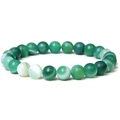 8mm natural green striped agate beaded stretch bracelet with polished round gemstones - Green Banded Agate