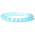 Elastic handmade bracelet with 8mm sky blue cat eye stone beads on a white background - Blue Cat's Eye