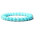 Handmade 8mm natural striped agate stone bead stretch bracelet in bright blue and tan - Blue Turquoise