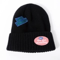Black knit beanie featuring LOVE DREAMS and Bella colorful embroidery patches - Black