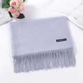 Solid light purple cashmere scarf with fringe hem, elegant winter shawl for women - Light Gray
