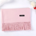 Elegant solid pink cashmere scarf for women featuring fringe details and soft texture - Baby Pink