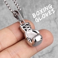 Polished stainless steel boxing glove pendant necklace with a detailed embossed texture - Pendant Only (Without Chain) (Steel Color)