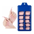 Pink long coffin press-on nails set with a blue storage box and model display - 100 Pieces / Jelly Pink