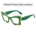 Cat-eye glasses frame with contrast green dual-tone design and clear lenses - Green Frame Transparent Lens