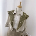 Green polka dot knitted shawl scarf with beige trim on mannequin for women - Knitted Pointed Polka Dot Green