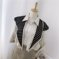 Women's knitted double-sided shawl scarf featuring black and white striped pattern - Knitted Pointed Striped Black