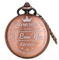 Reloj de bolsillo vintage bronce para hijo con grabado de corona y mensaje - Estilo Para Hijo / Bronce antiguo